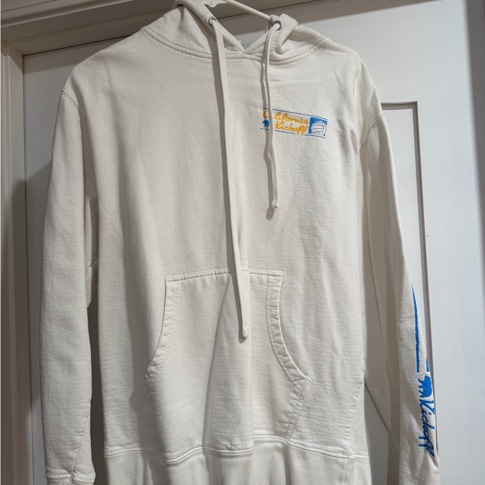 White Hoodie with Blue and Yellow Accents